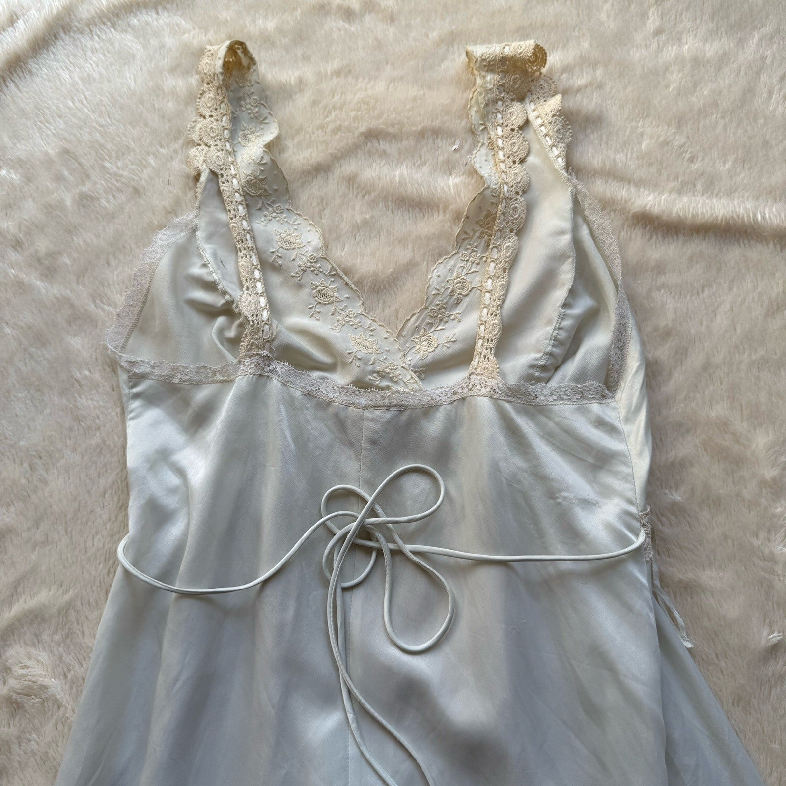 Vtg 70s Christian Dior Lingerie Ivory Lace Silk Nightgown Slip Womens Small