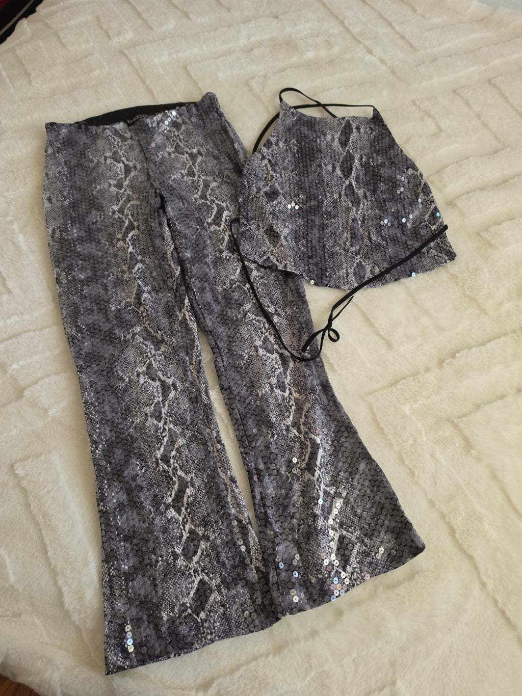Bebe Vintage Sequin Snakeskin Two Piece Set Small