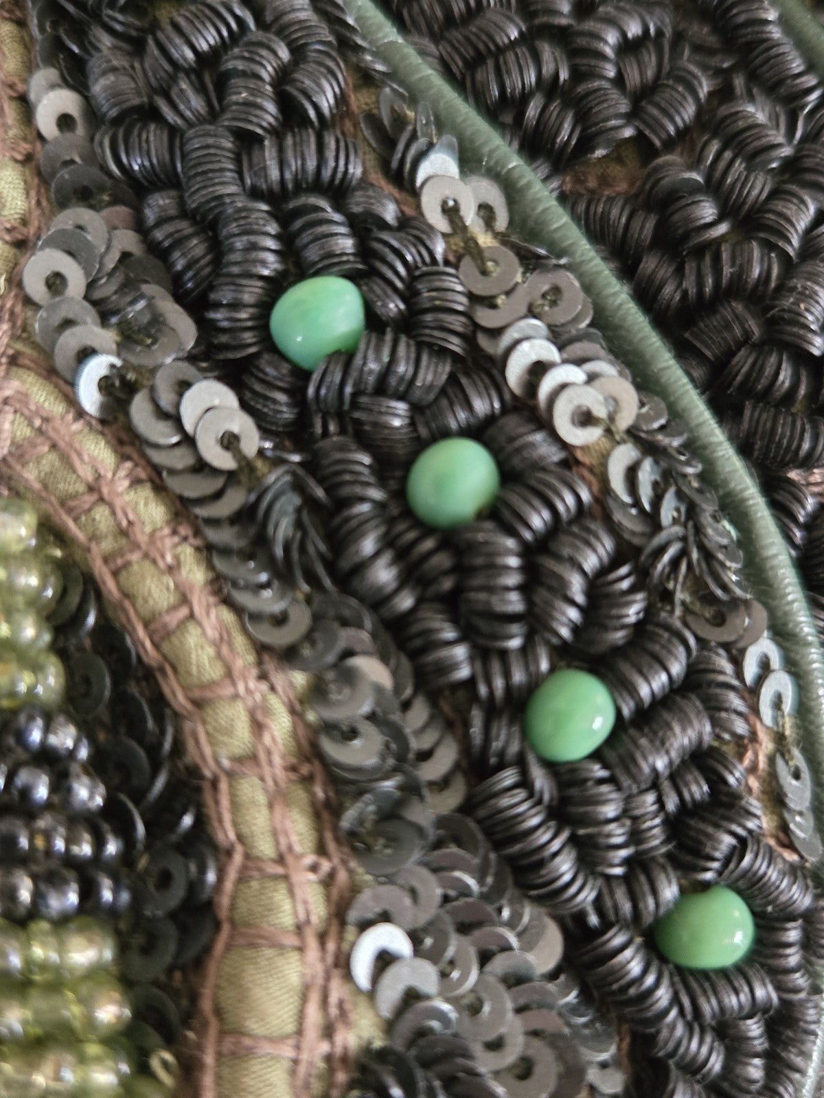 Jamin Puech Paris Beaded Sequin Leather Shoulder Bag Green