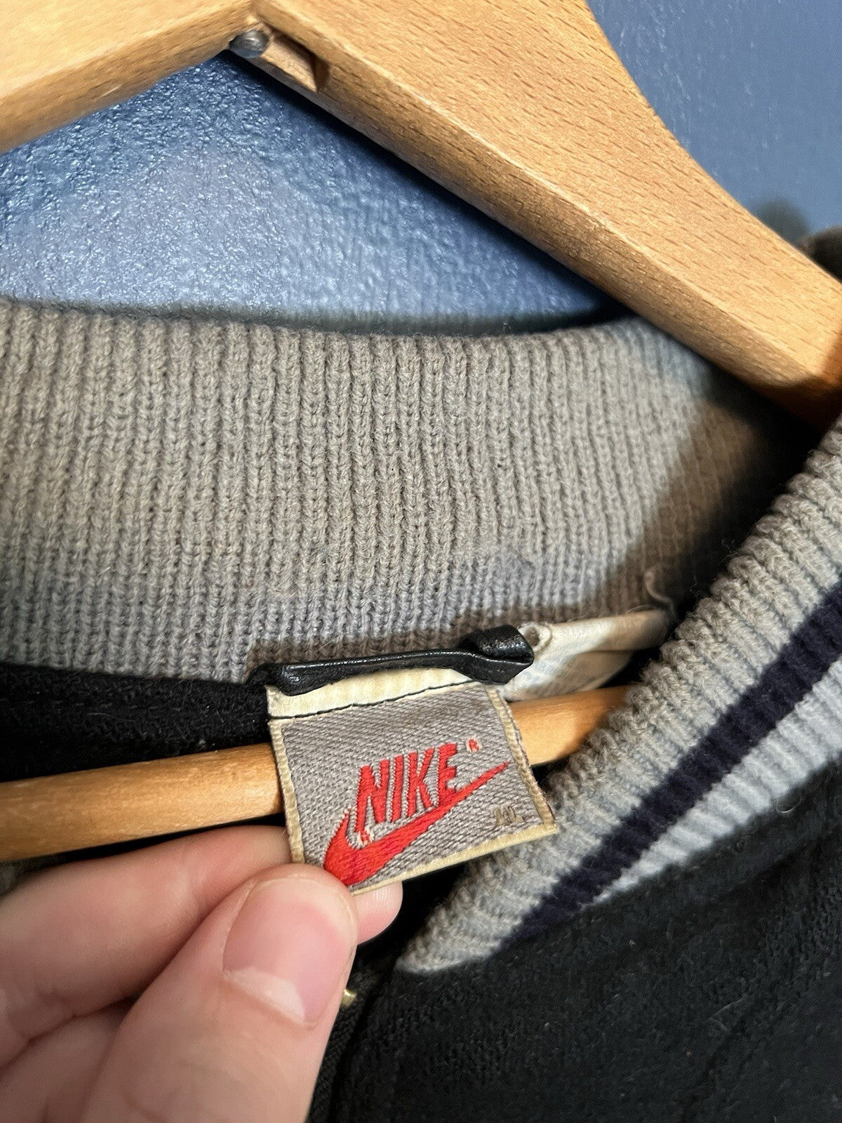 Vintage 90’s Nike Grey Tag Baseball Wool Varsity Embroidered Jacket Size XL