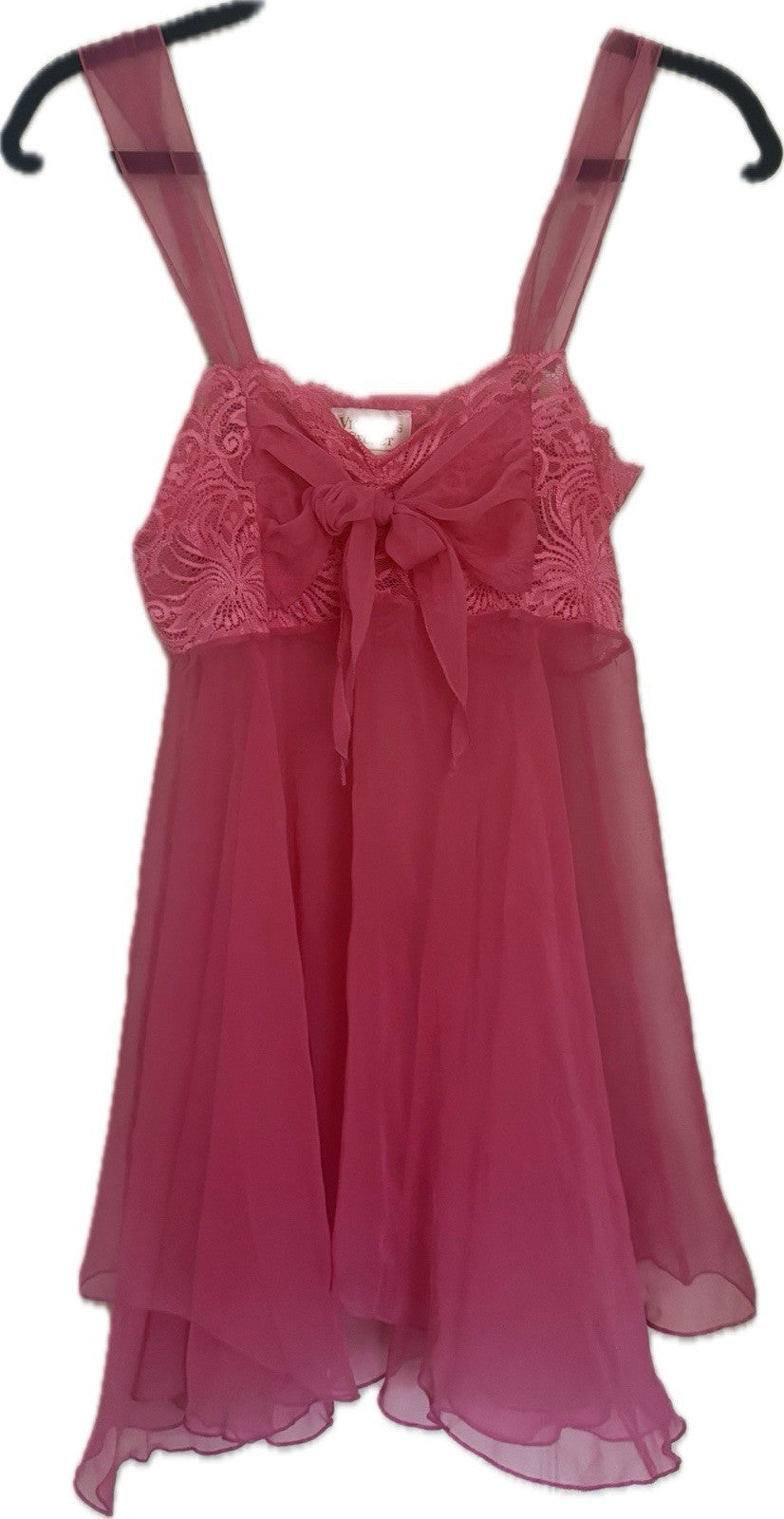 VINTAGE Victoria's Secret Pink Chiffon Sheer Lace Babydoll Slip Dress Size M