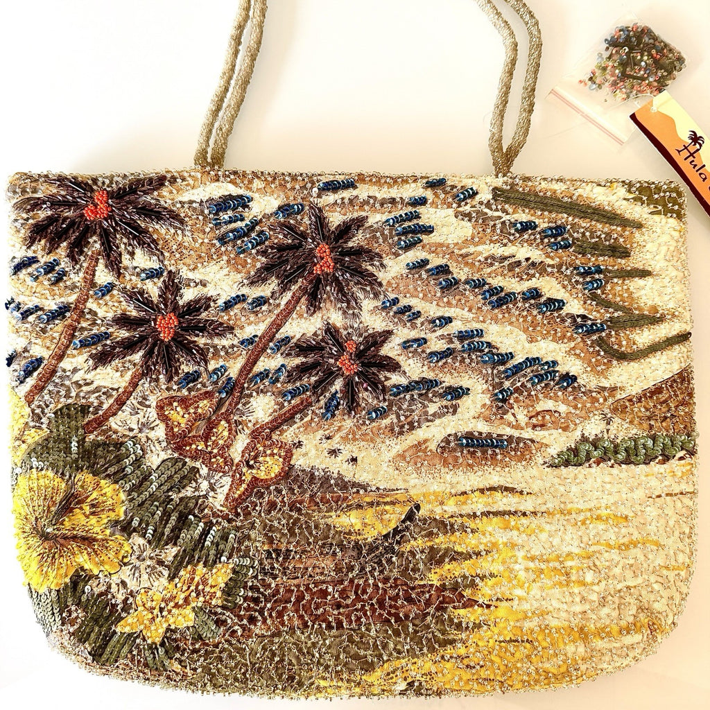 VTG Beaded Purse Hawaii Tiki Hut Palm Tree Luau Hula Shoulder Bag New With Tags