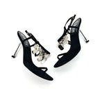 Vintage Dior Galliano 2004 Dog Tag Strappy Satin Heeled Sandals