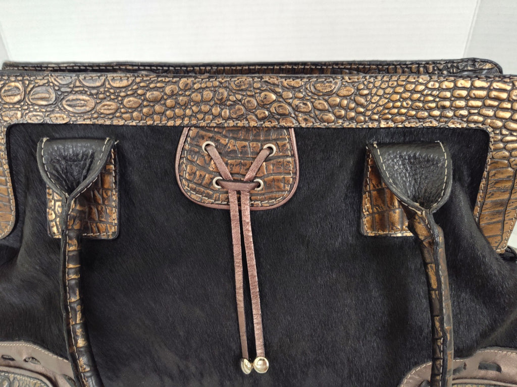 Cavalcanti Italy Black Leather Calf Hair and Cowhide Handbag
