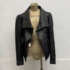 Vintage Black Asymmetric Funnel Neck Leather Jacket
