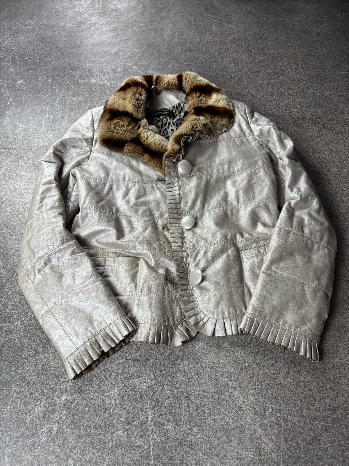 Vizio Lambskin Leather Jacket with Fur Collar Y2K