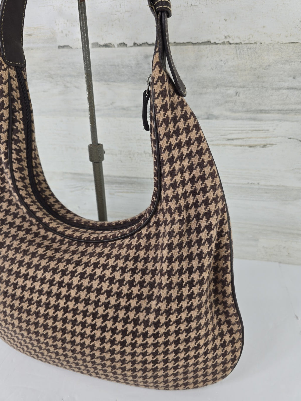 Lauren Ralph Lauren Brown Houndstooth Wool Blend Shoulder Bag Y2K