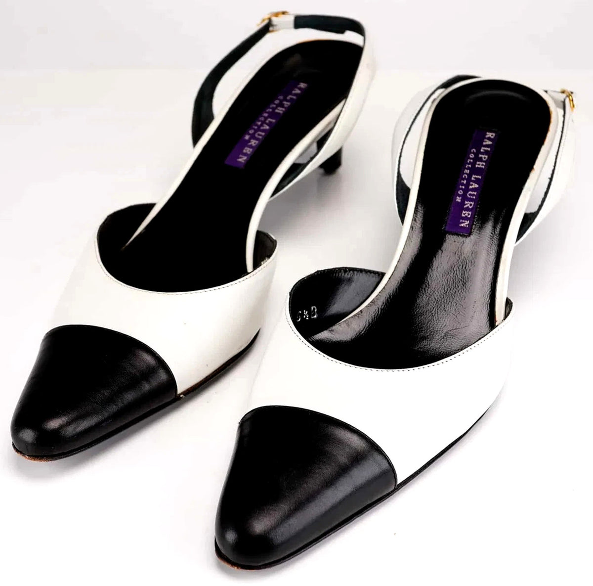 Ralph Lauren Collection Y2K Black and White Cap Toe Slingback Pumps Size 5.5B