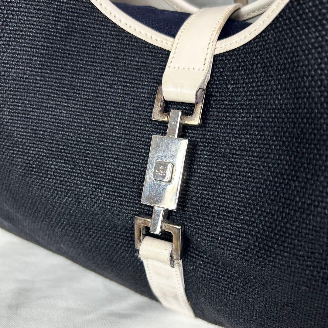Gucci Jackie Shoulder Bag GG Canvas Leather Black