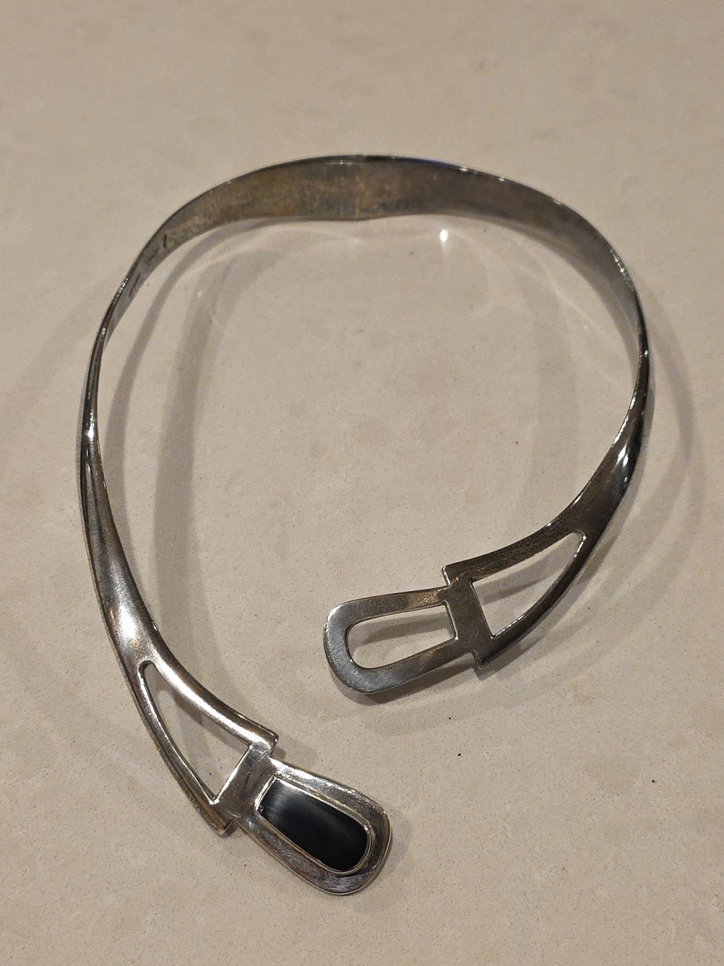 Taxco Onyx Sterling Silver Modernist Biomorphic Choker Necklace
