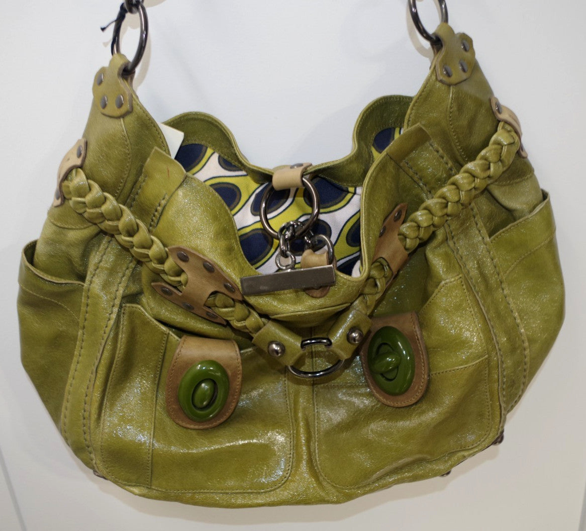 Jamin Puech Green Patent Leather Handbag with Braided Belt