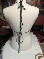 Vtg. 2/ Leather Fringe Halter Tops Black Biker Festival Cowgirl custom-made!!Sm.