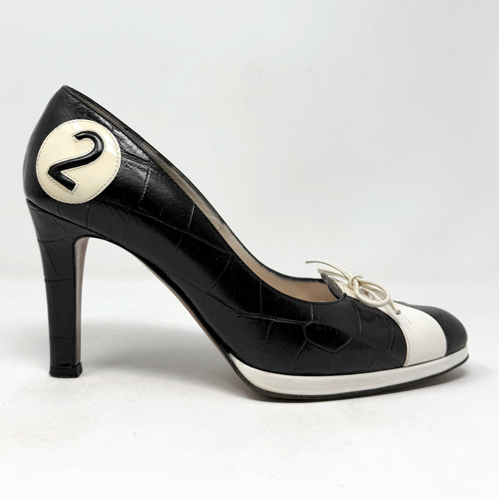 Dior Galliano Era Vintage Pumps Black White Lace-Up Sporty Heel Size 39 Italy