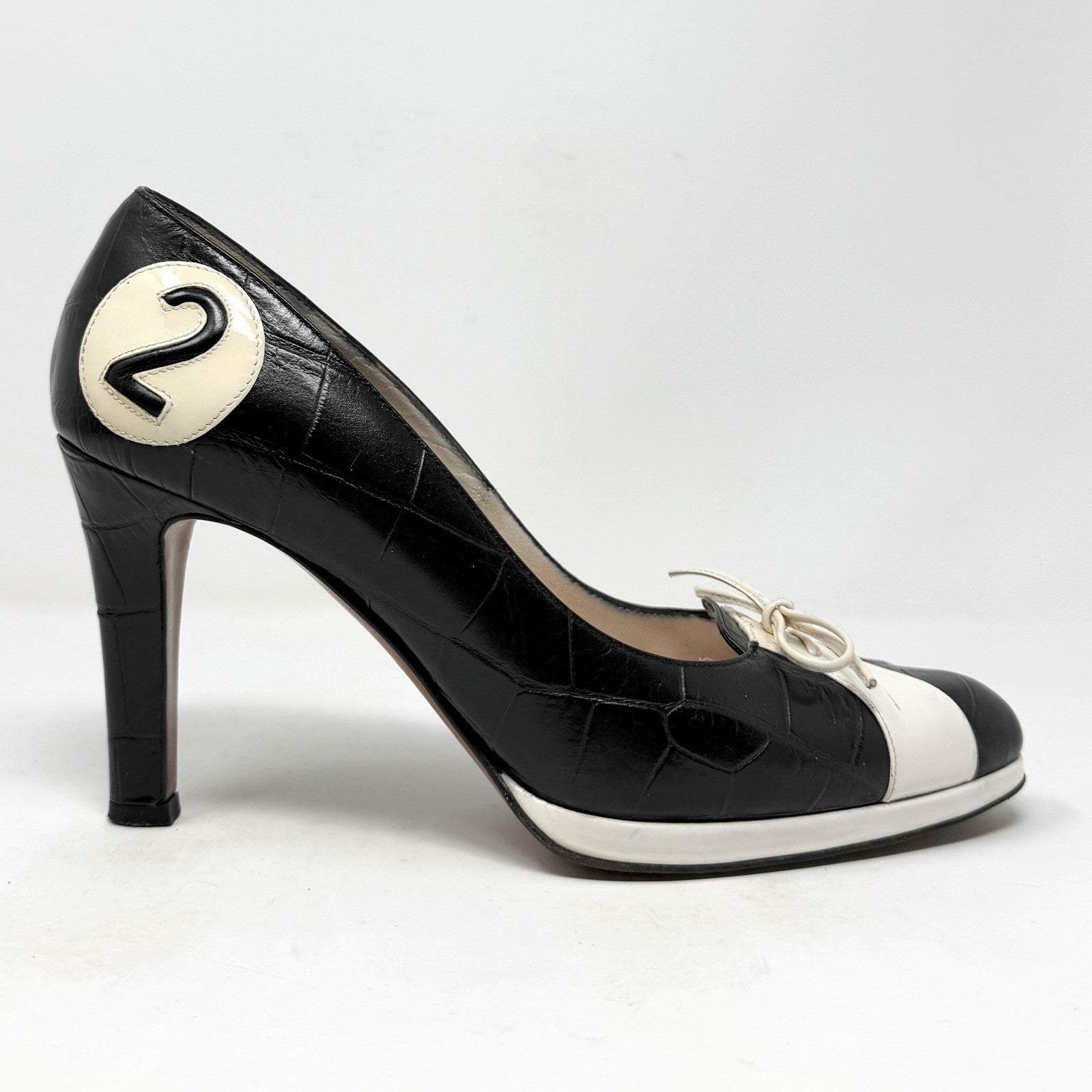 Dior Galliano Era Vintage Pumps Black White Lace-Up Sporty Heel Size 39 Italy