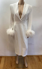 ANDREW GN FEATHER TRIM BLAZER MIDI DRESS SZ FR 40 US 8