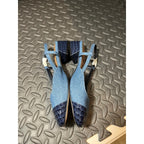 Donald Pliner Blue Denim Croc Embossed Cap Toe Slingback Heels