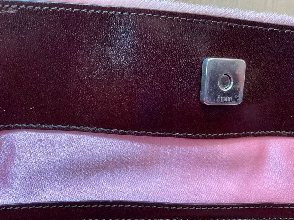 FENDI Vintage Tote Bag Pony Calf Hair Pink Brown Cow Print Leather Shoulder Rare