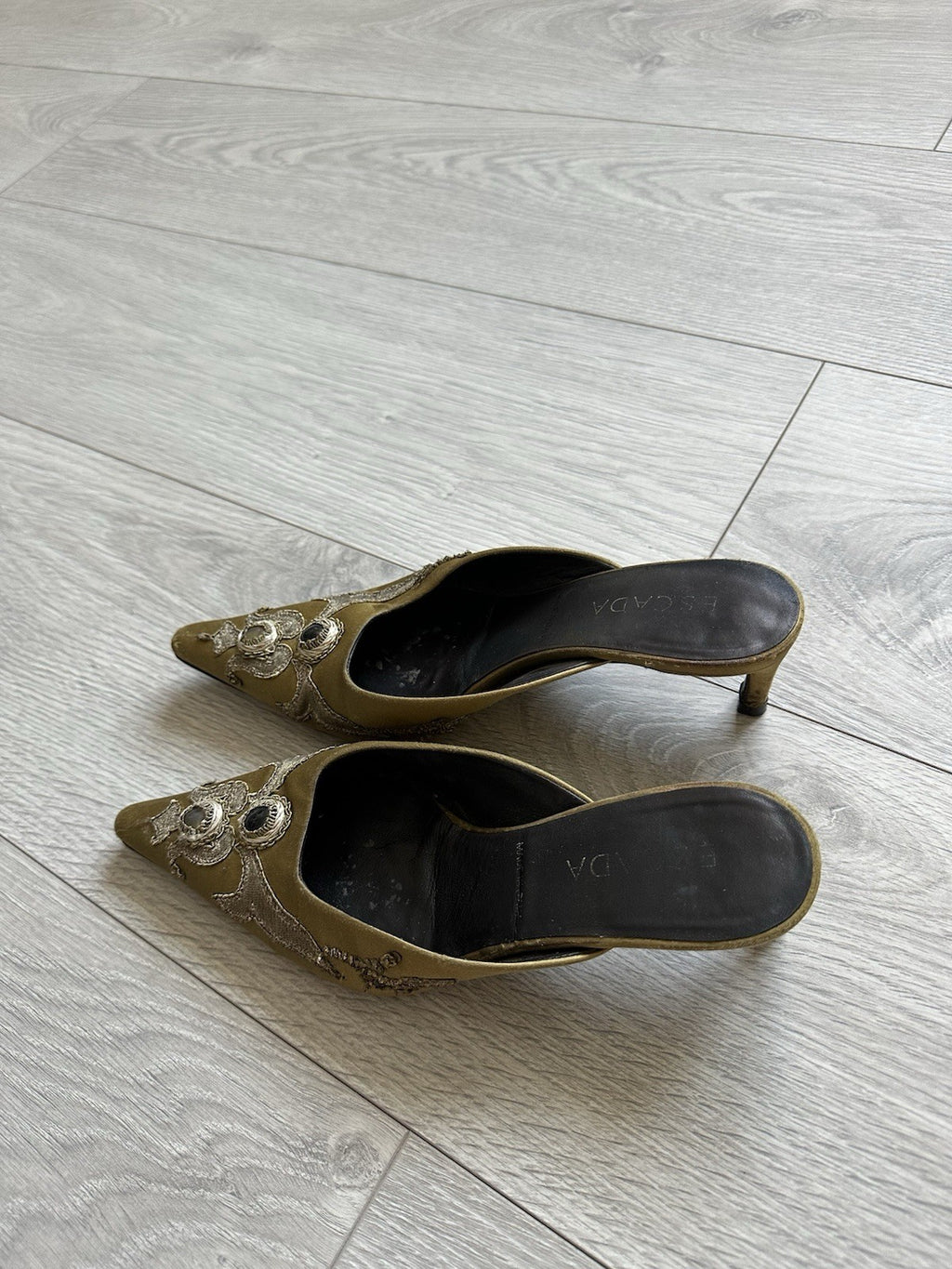 Vintage 90s Escada Women’s Brown Embroidered with Stones Made in Italy Size 37