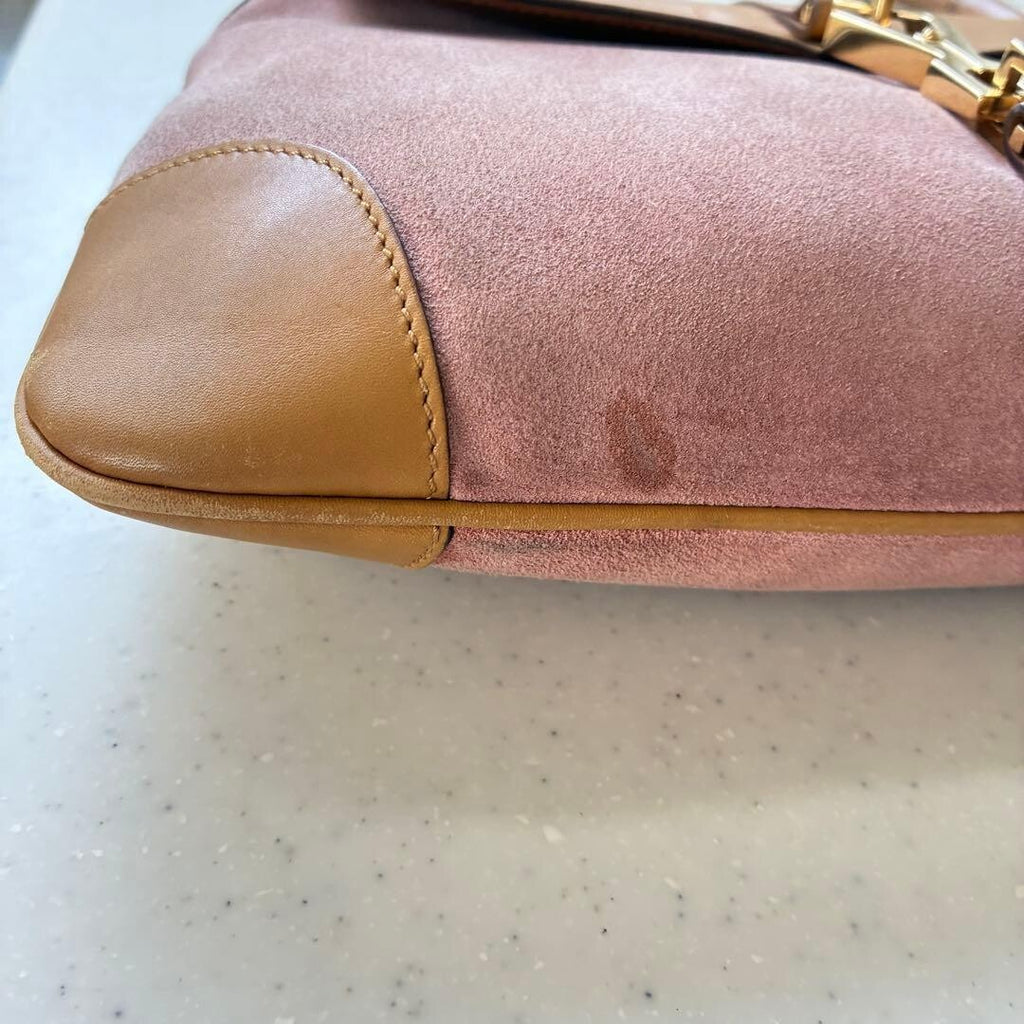 Gucci Jackie Bamboo Shoulder Bag Pink Suede Leather