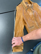 Double D Ranch Leather Jacket Brown Fringe Studded Western Medium