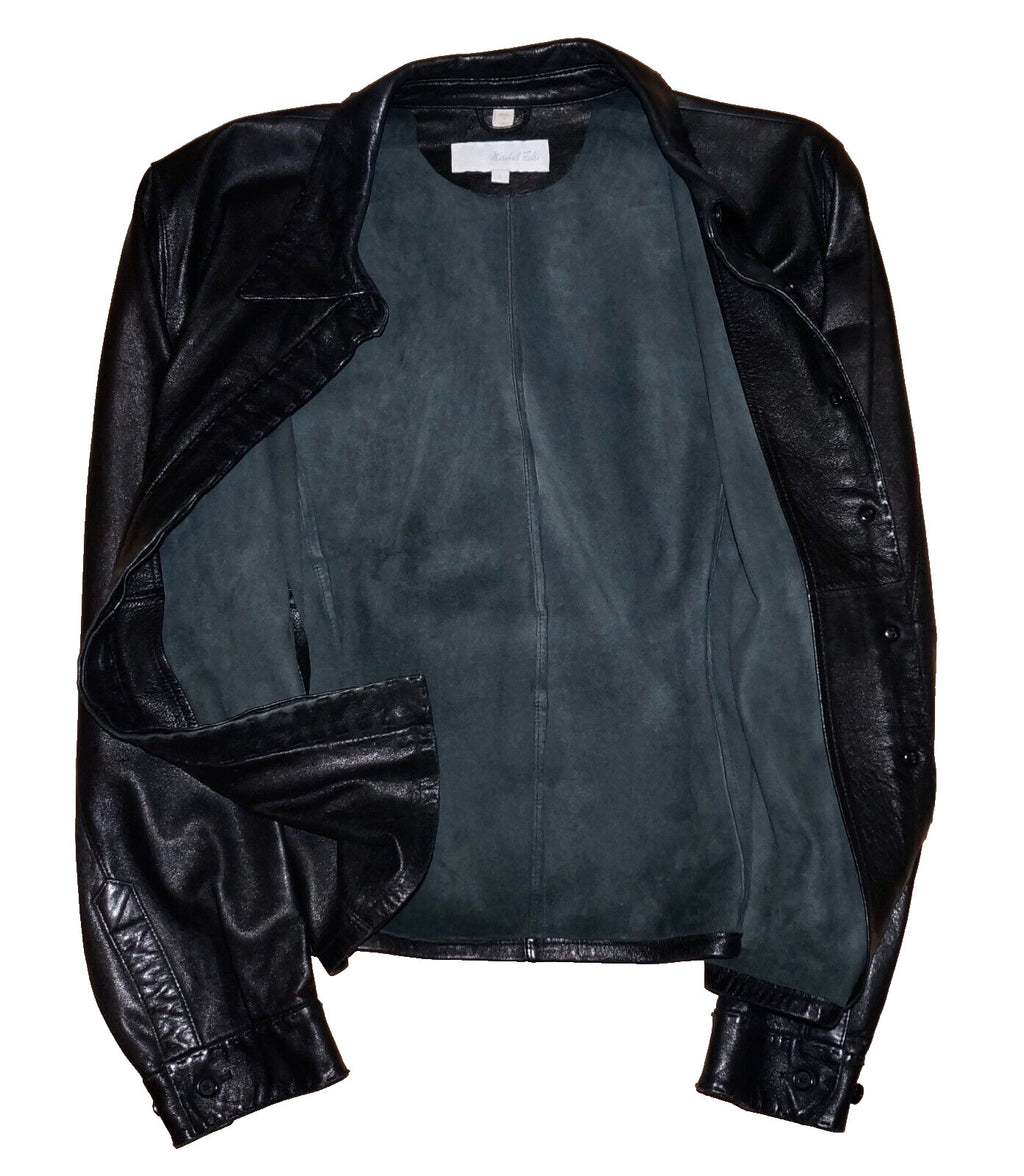 90's Vintage MARSHALL FIELD'S Black Leather Button Up Shirt LARGE *RUNS SMALL