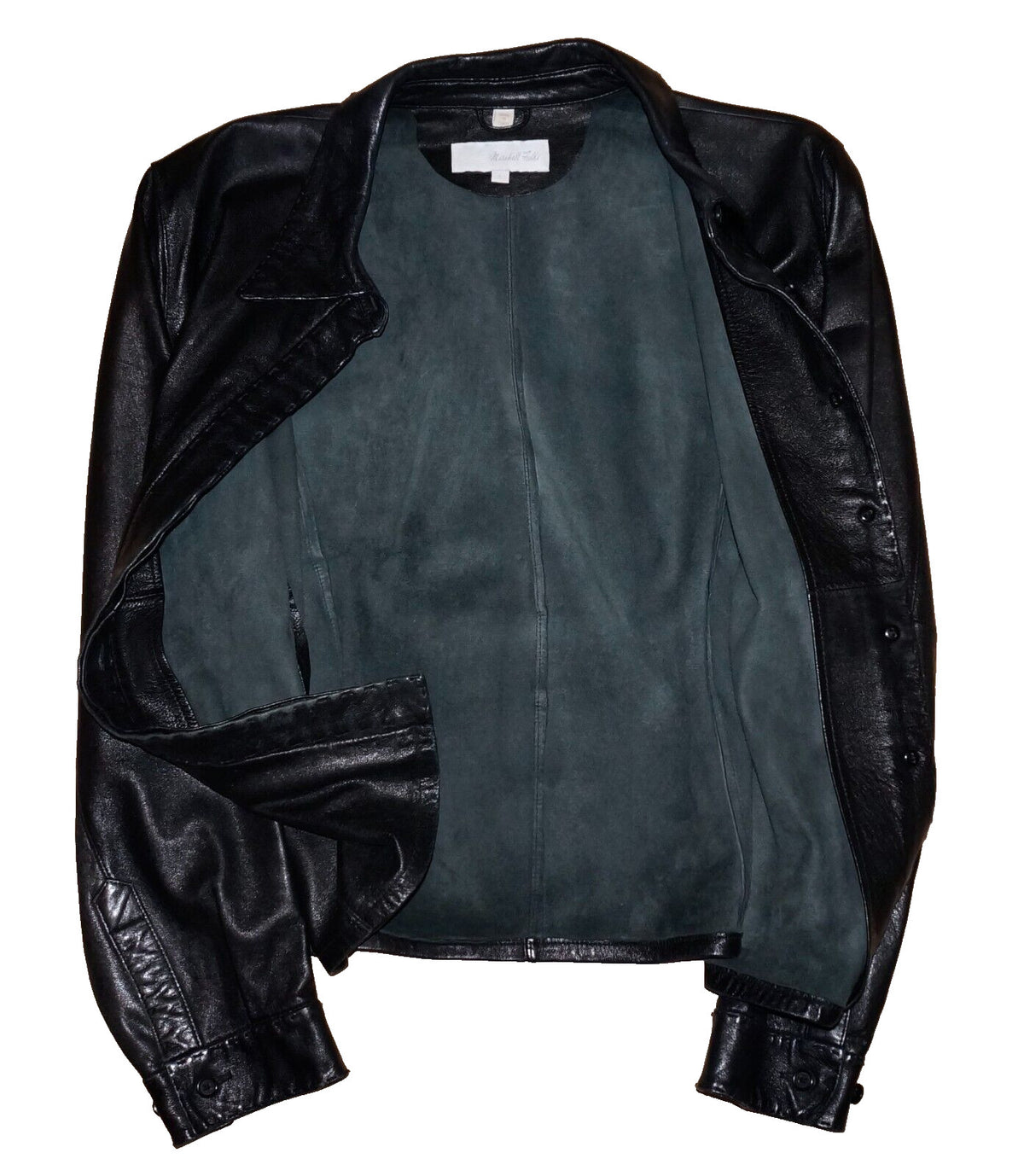 90's Vintage MARSHALL FIELD'S Black Leather Button Up Shirt LARGE *RUNS SMALL