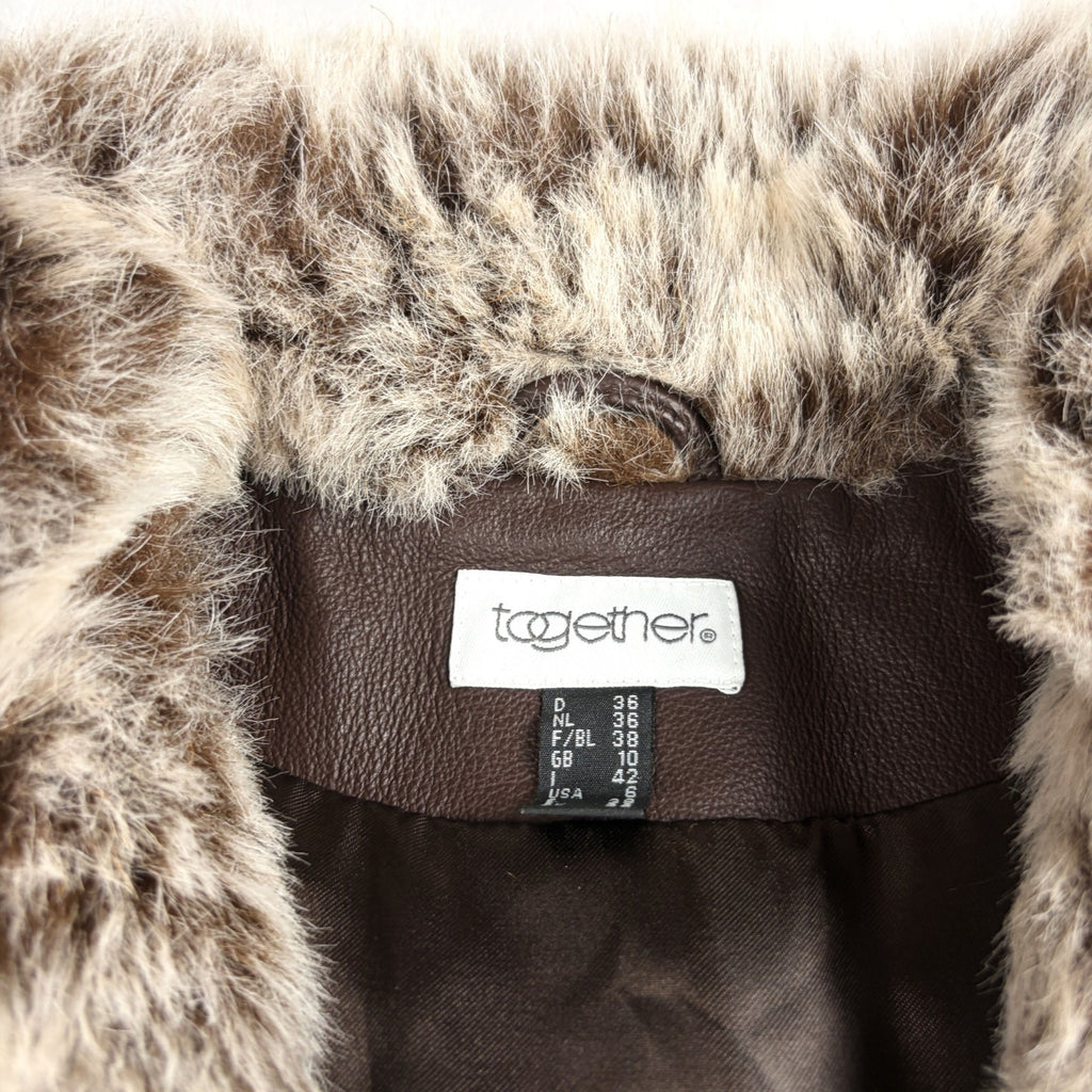 Together Vintage Leather Jacket Small Brown with Fur Trim