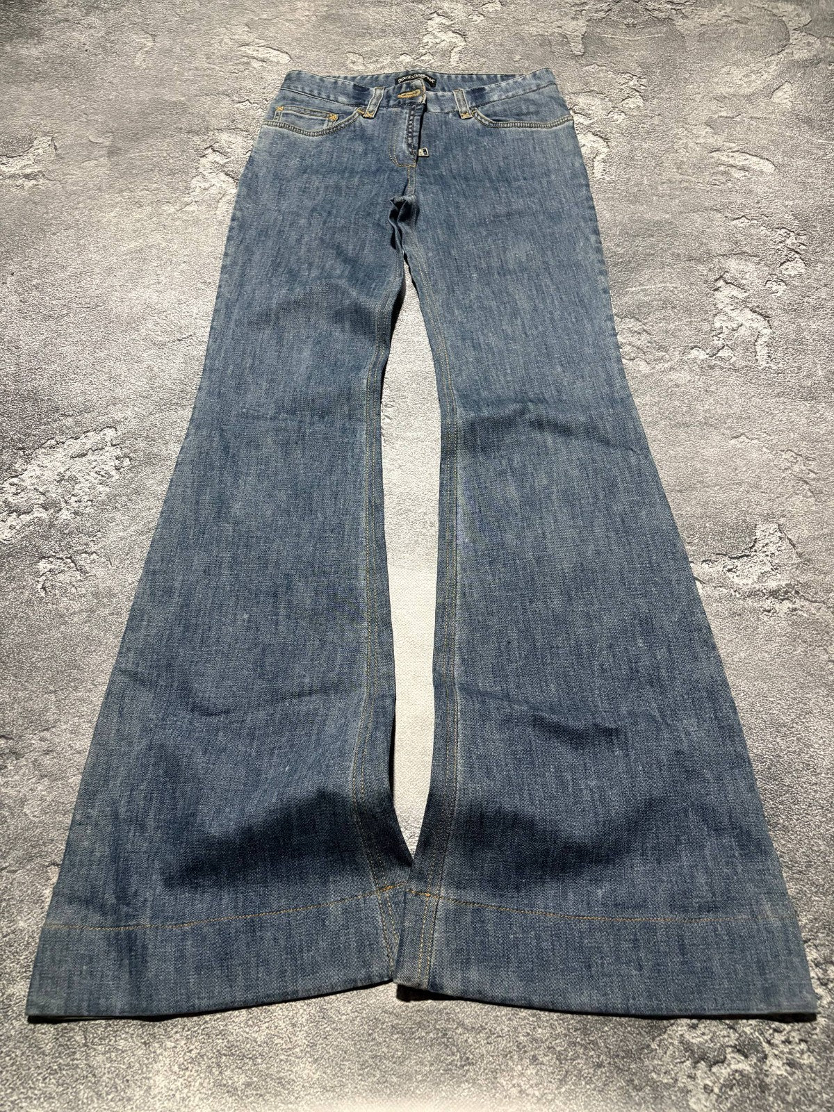 Vintage Dolce & Gabbana Blue Flare Jeans Y2K Denim Bell Bottoms Made Italy Sz 40
