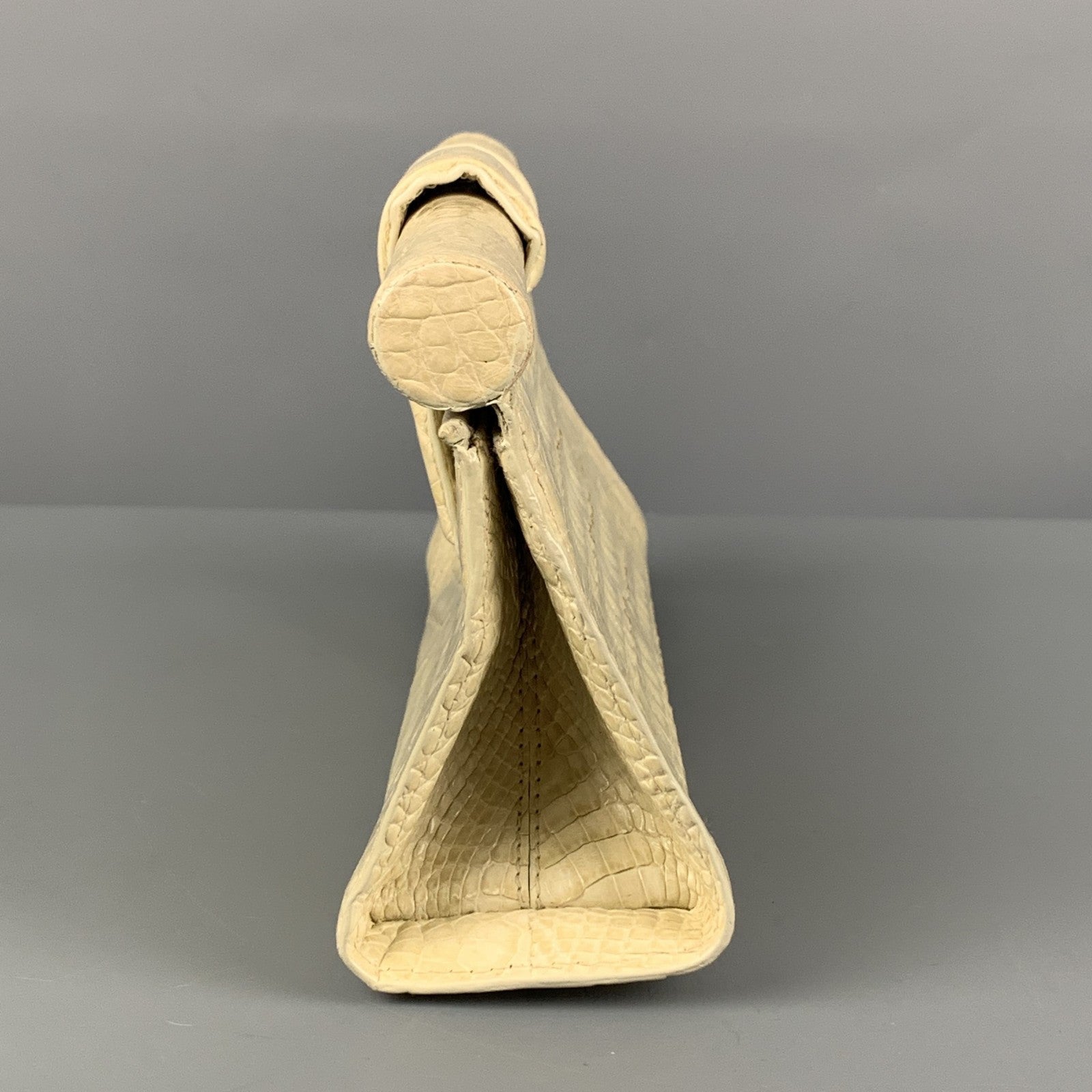 NANCY GONZALEZ Beige Leather Crocodile Clutch Handbag