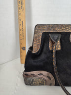 Cavalcanti Italy Black Leather Calf Hair and Cowhide Handbag