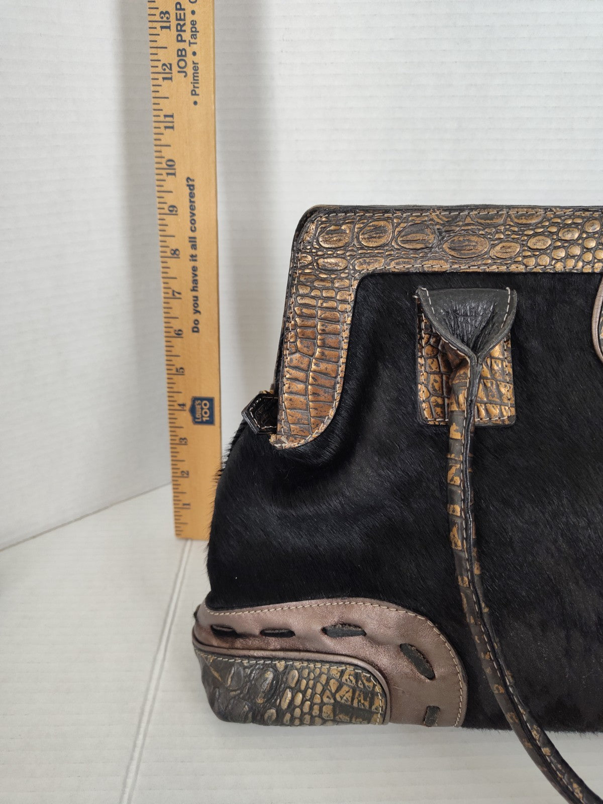 Cavalcanti Italy Black Leather Calf Hair and Cowhide Handbag