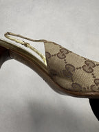 Gucci Vintage GG Monogram Canvas Slingback Pumps Leather Cap Toe EU 37
