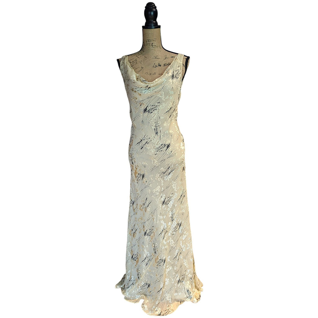 Y2K Maria Grachvogel Long Vanilla Bias Cut Beaded Dress UK 12/14 (US 10)