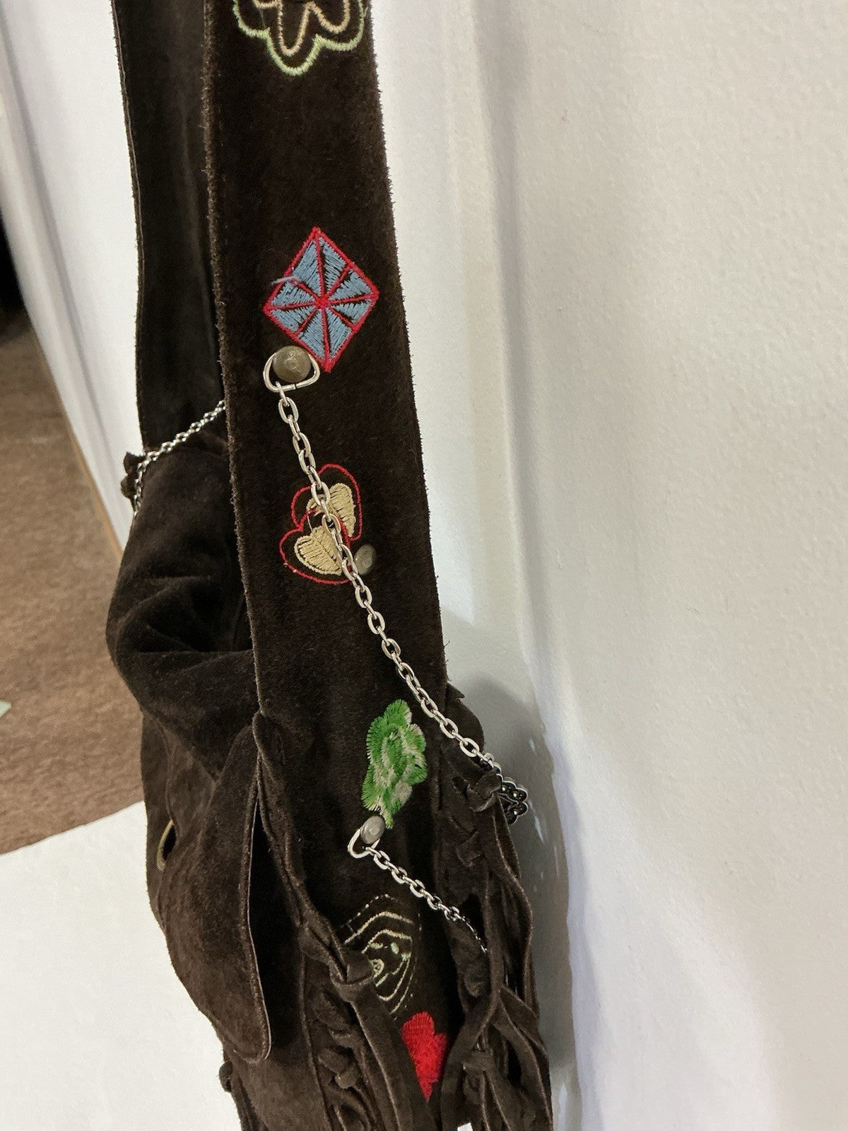 Brown Suede Fringe Crossbody Bag