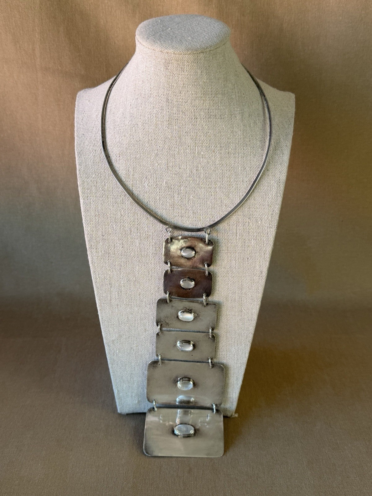 VTG Artisan Studio Modernist Sterling Silver 925 Moonstone Choker Necklace