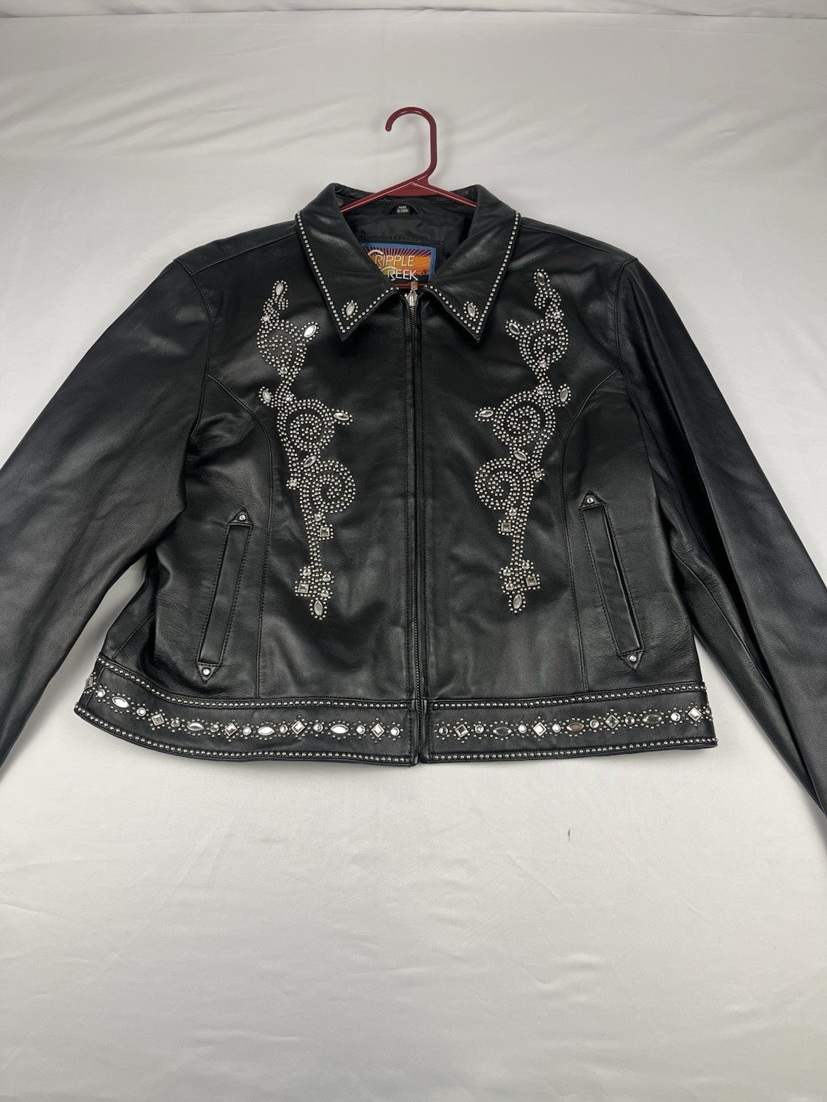 Cripple Creek Genuine Leather Studded Western Biker Jacket Black XXL