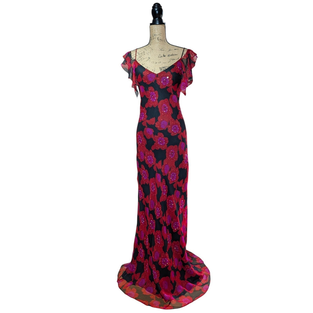 100% Silk Beaded Floral Dress