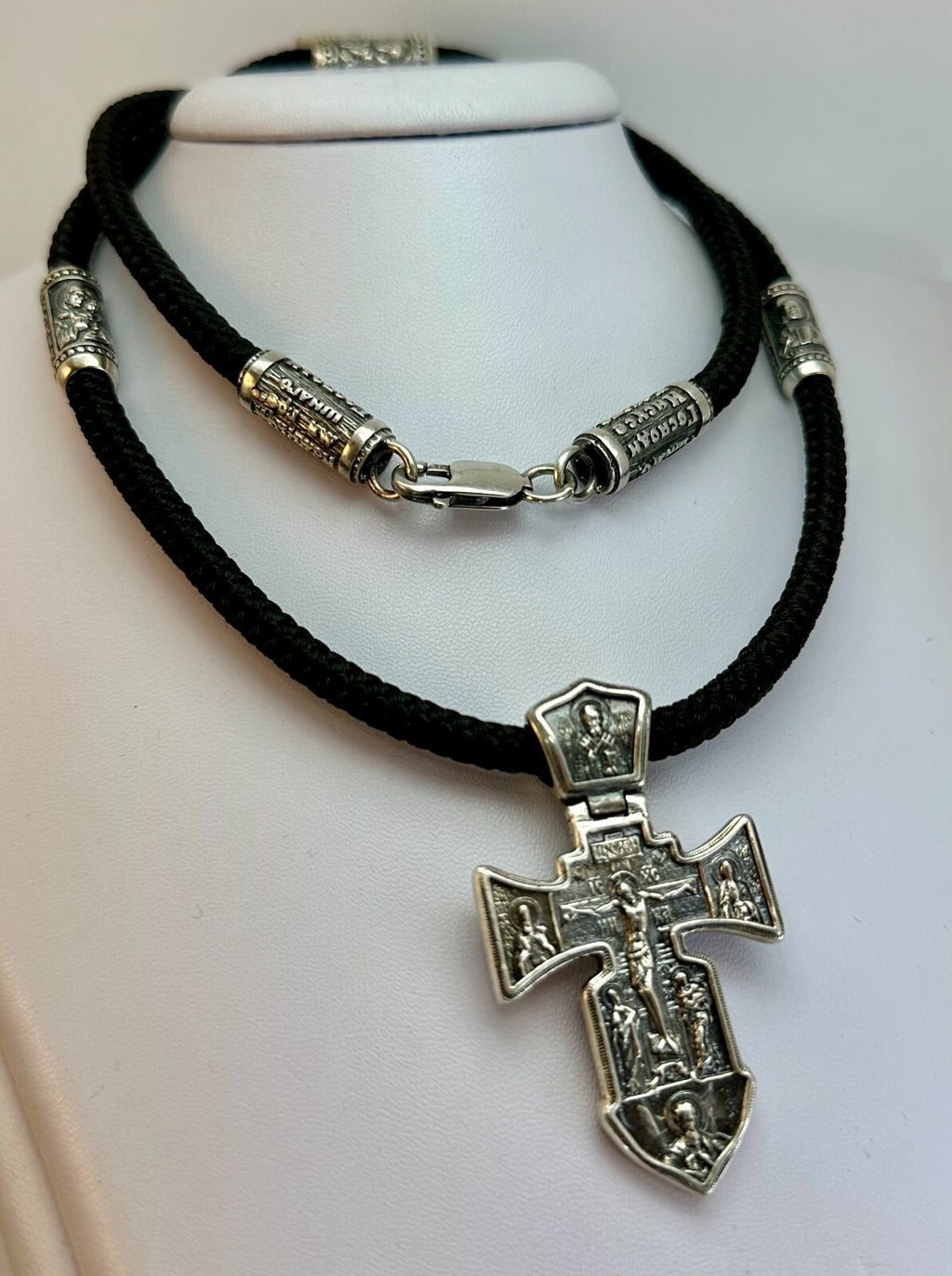 Chic Original Vintage Sterling Silver 925 Silk Necklace & Cross 60 cm, 55,09 g.