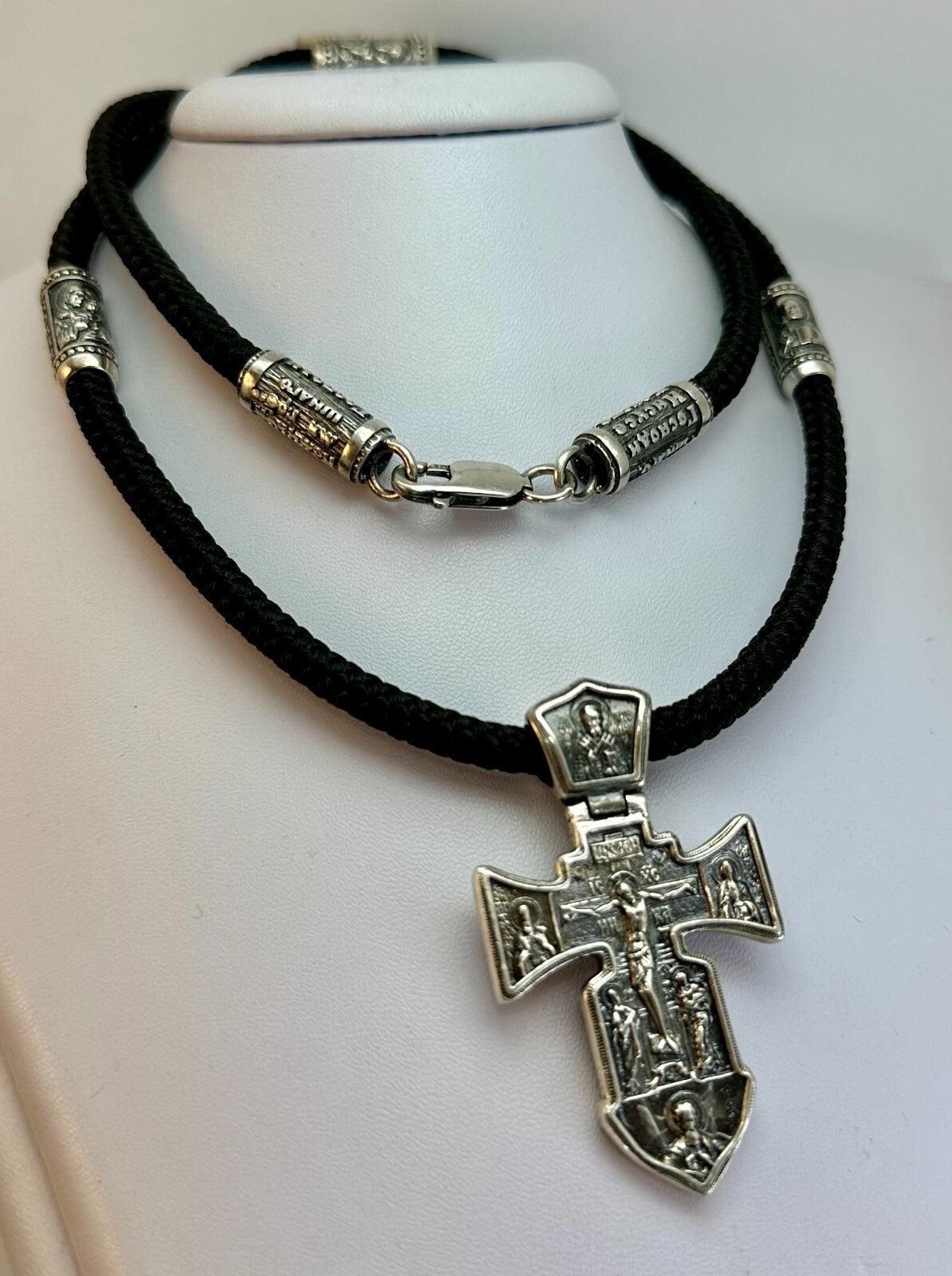 Chic Original Vintage Sterling Silver 925 Silk Necklace & Cross 60 cm, 55,09 g.