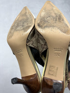 Gucci Vintage GG Monogram Canvas Slingback Pumps Leather Cap Toe EU 37