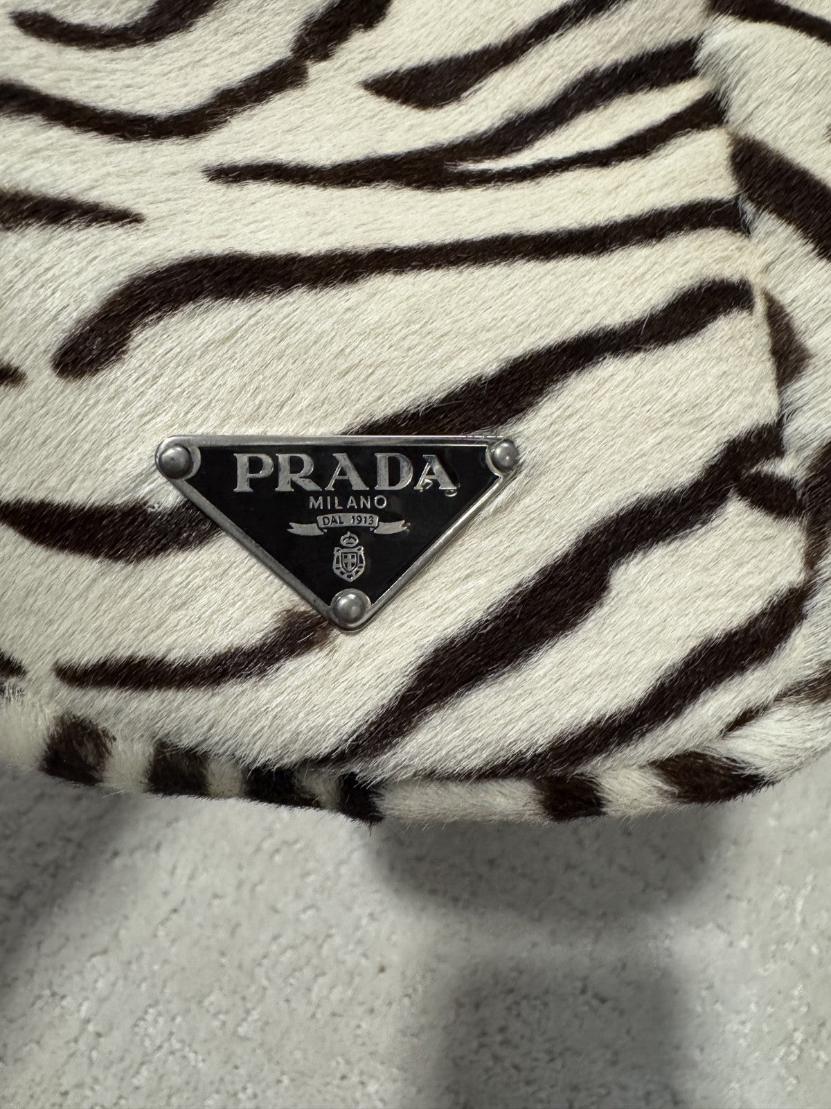 Prada Vintage Zebra Pony Hair Tote Bag Brown Ivory Leather Handbag Italy Rare