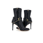 Vintage Gucci Horsebit Chain Harness Black Leather Ankle High Heeled Boots 39.5