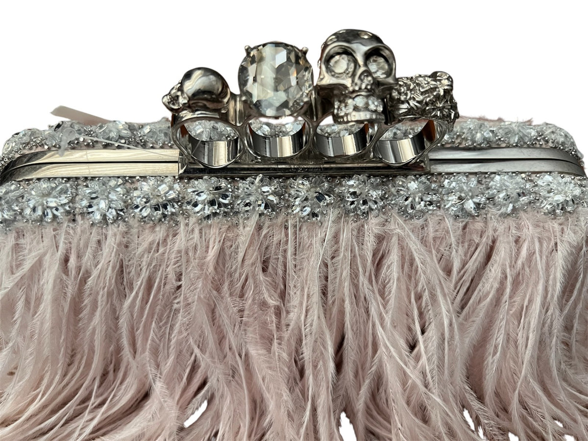 Alexander McQueen Vintage Pink Feather Knuckle Duster Skull Clutch