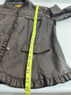 Vintage Women’s Faux Leather Jacket scalloped trim waist length fitted 2 Pockets
