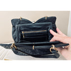 I. Magnin 1950s Genuine Ostrich Skin Handbag Black
