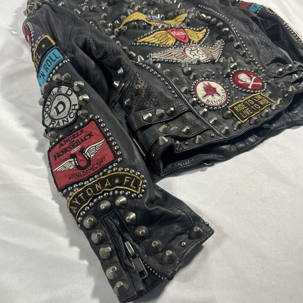 Double D Ranch Angels on Horseback Biker Jacket Black Leather Medium