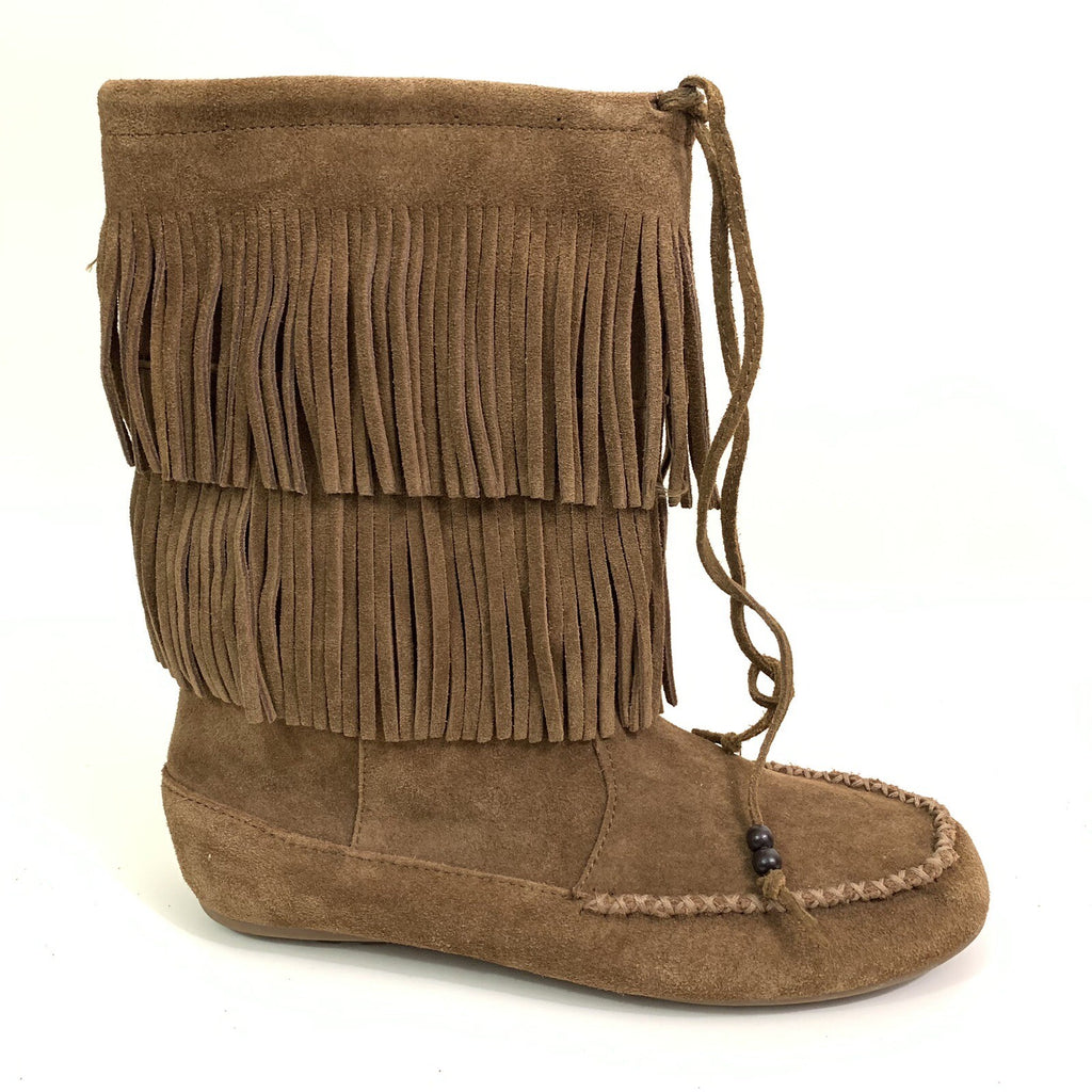 Minnetonka Size 9 Women’s Double Fringe Suede Chestnut Brown Boots