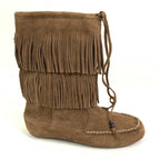 Minnetonka Size 9 Women’s Double Fringe Suede Chestnut Brown Boots