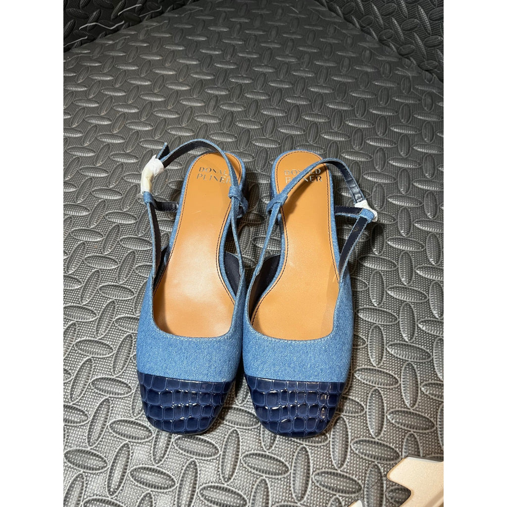 Donald Pliner Blue Denim Croc Embossed Cap Toe Slingback Heels