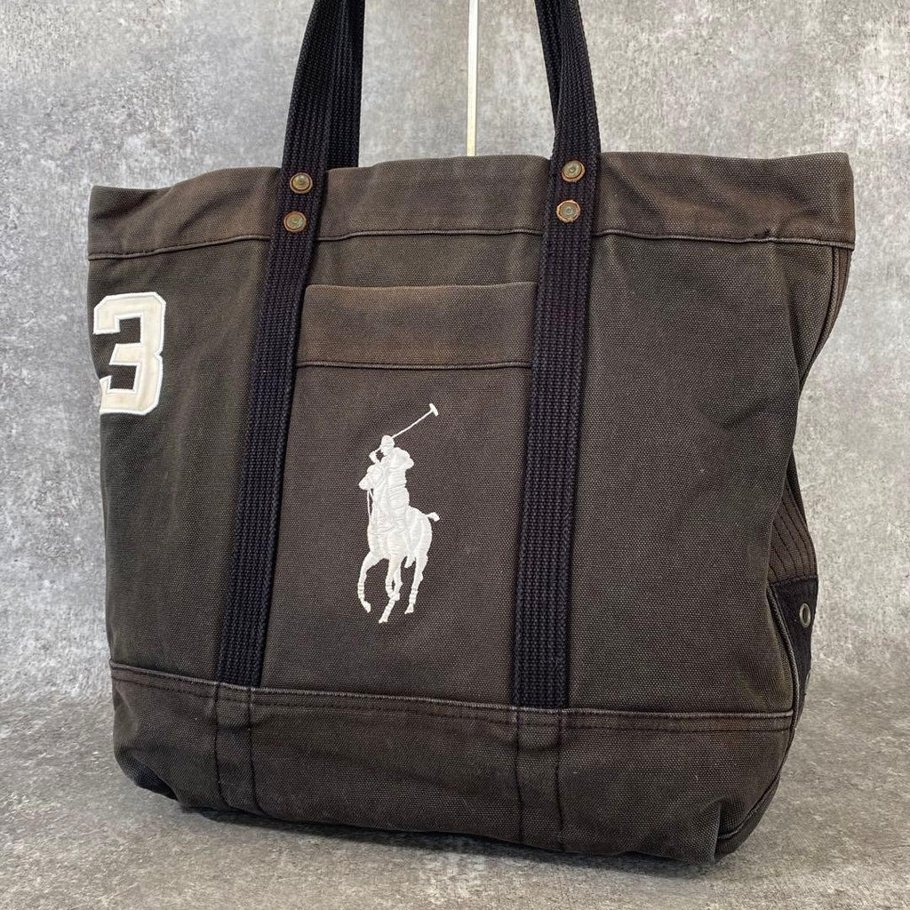 Rare Vintage Polo Ralph Lauren Large Pony Tote Navy black Canvas